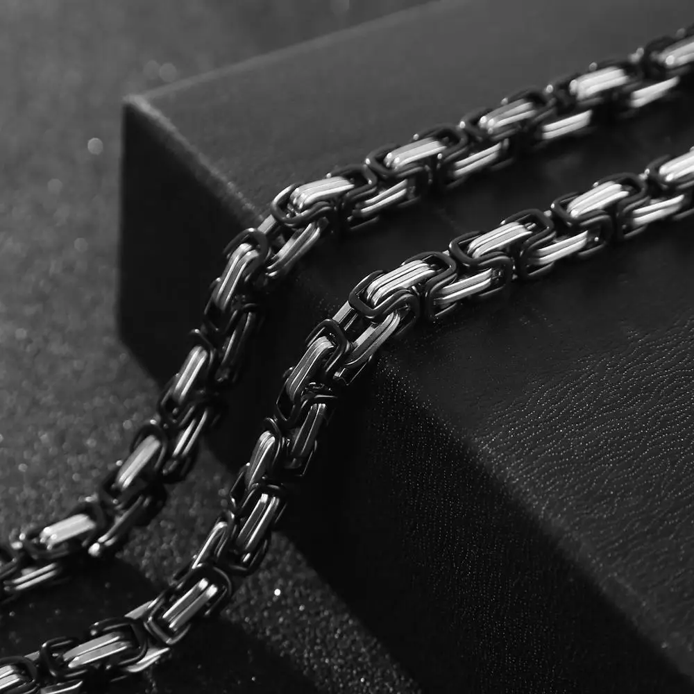 7MMFashion2ToneSilverBlackMaleStainlessSteelChainNecklaces