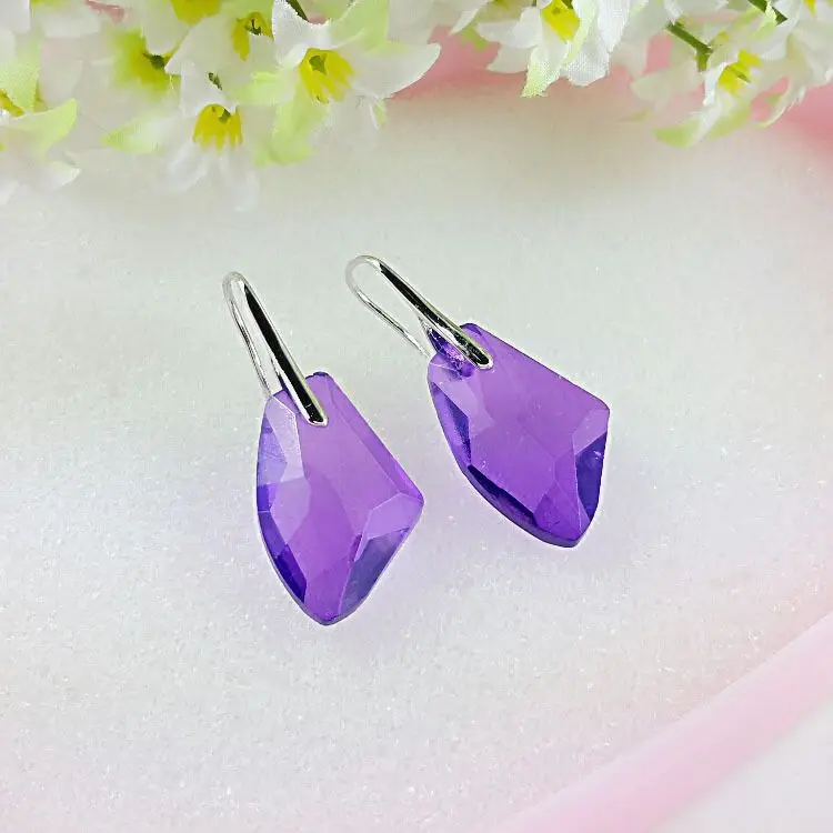 

QiLeSen Fine jewelry 925 sterling silver suitable for ladies wedding axe wish stone purple earrings yw073