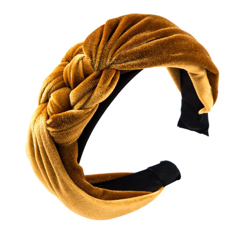 Europe Fan Temperament Solid Color Gold Velvet Knotted Headband Personality Korean Version Headband Hair Accessories H016 - Окраска металла: yellow