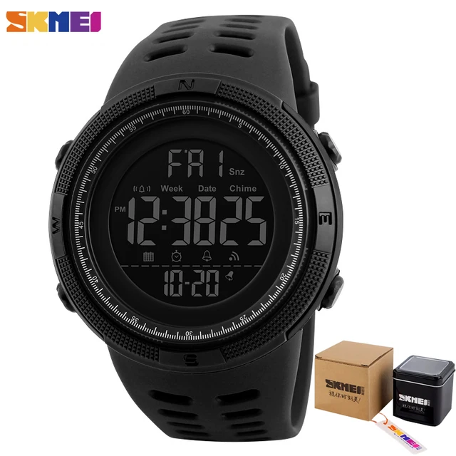 SKMEI Fashion Outdoor Sport Watch Men Multifunction Watches Alarm Clock Chrono 5Bar Waterproof Digital Watch reloj hombre 1251 Black with box
