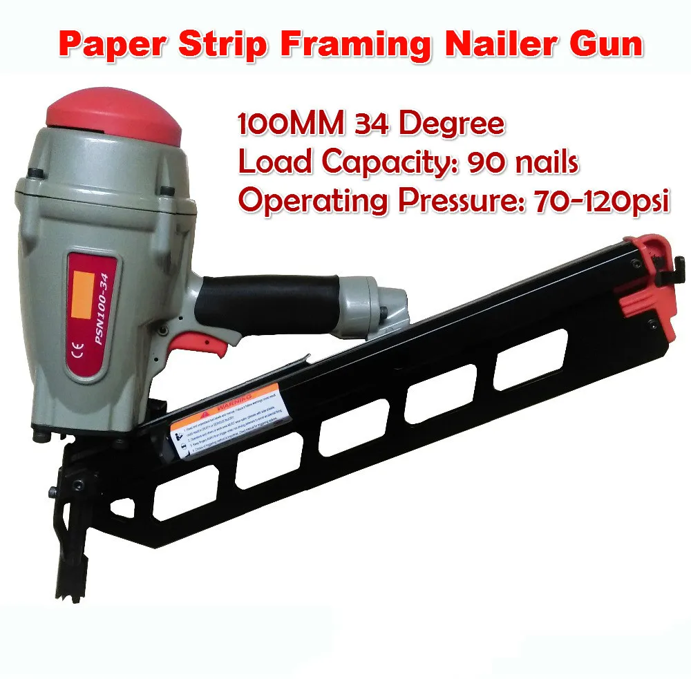 Power Tools 100MM 34Degree Clipped Head Paper Strip Framing Nailer Gun