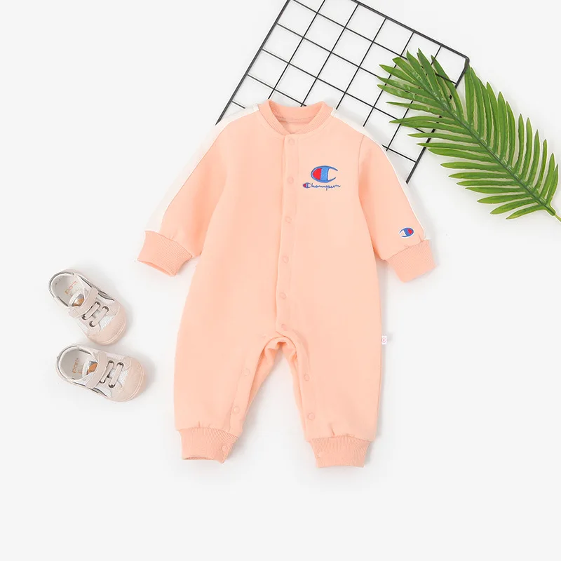 

Long Sleeve Sports Popular Brand Romper Large C Cursive Logo Embroidered BABY'S Romper Autumn And Winter Fashion Child One Piece