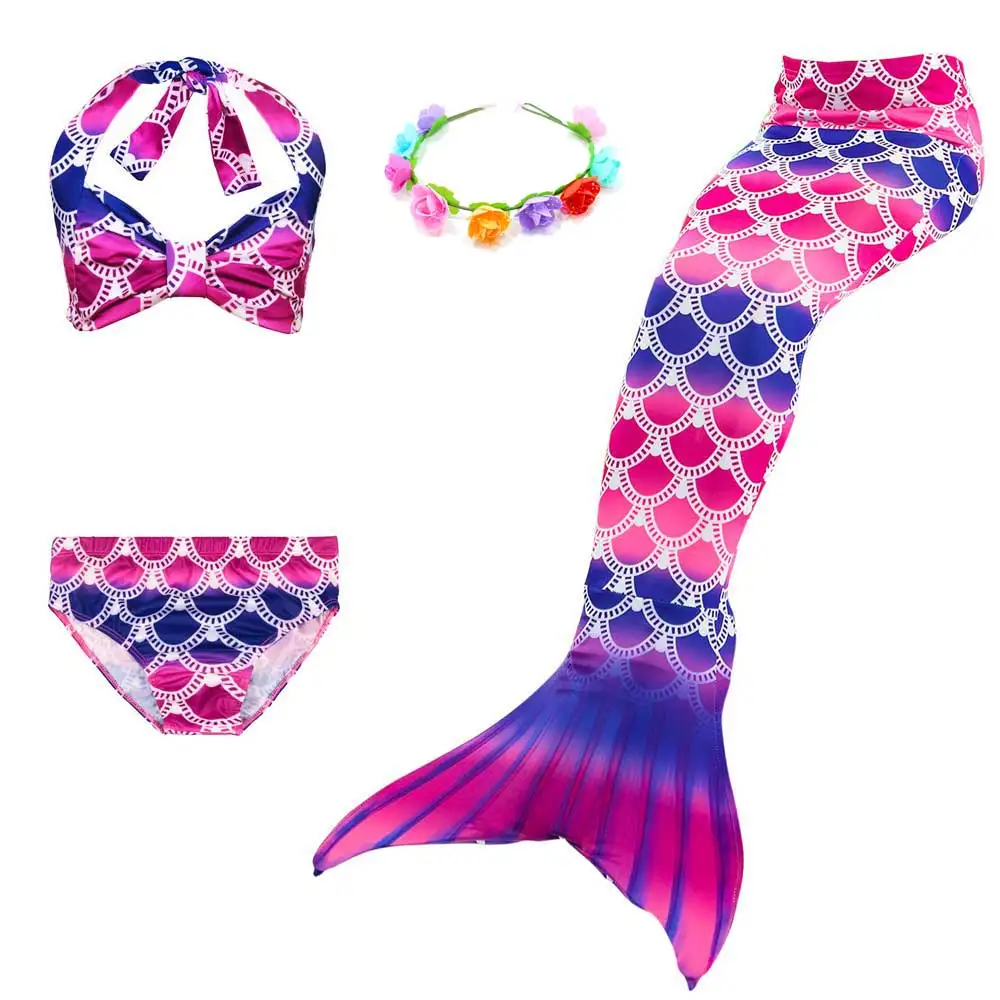 Girls Walkable And Swimmable Mermaid Tail Swimsuit Cosplay Costume Kids Children Bikini And Sparkle Mermaid Swimtail - Цвет: 4pcs Set 5