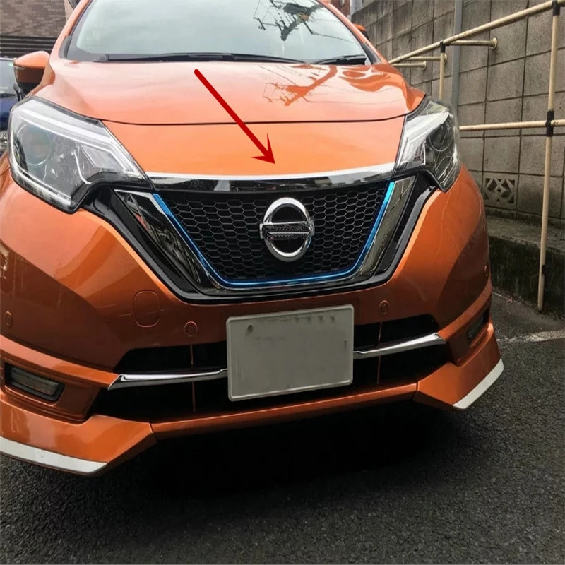 Welkinry Car Auto Cover For Nissan Note Hatchback E Power 17 18 19 Abs Chrome Front Head Hood Bonnet Grille Trim