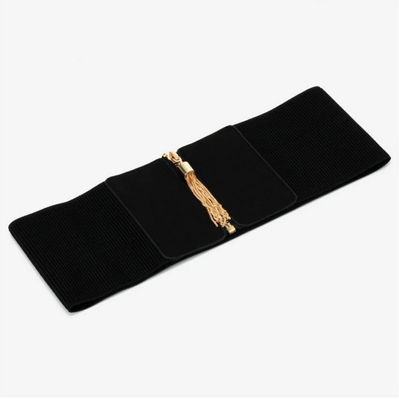 Breiter weiblicher Korsettgürtel in Übergröße, Damen-Designergürtel für Frauen, hochwertige große Stretch-Kummerbund, elastischer Bund, Gold – Detail 3