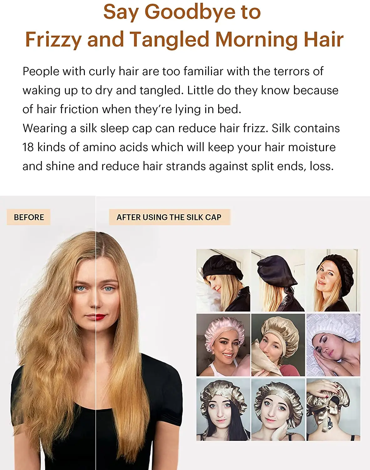 100% Mulberry Silk Bonnet, 19 Momme 