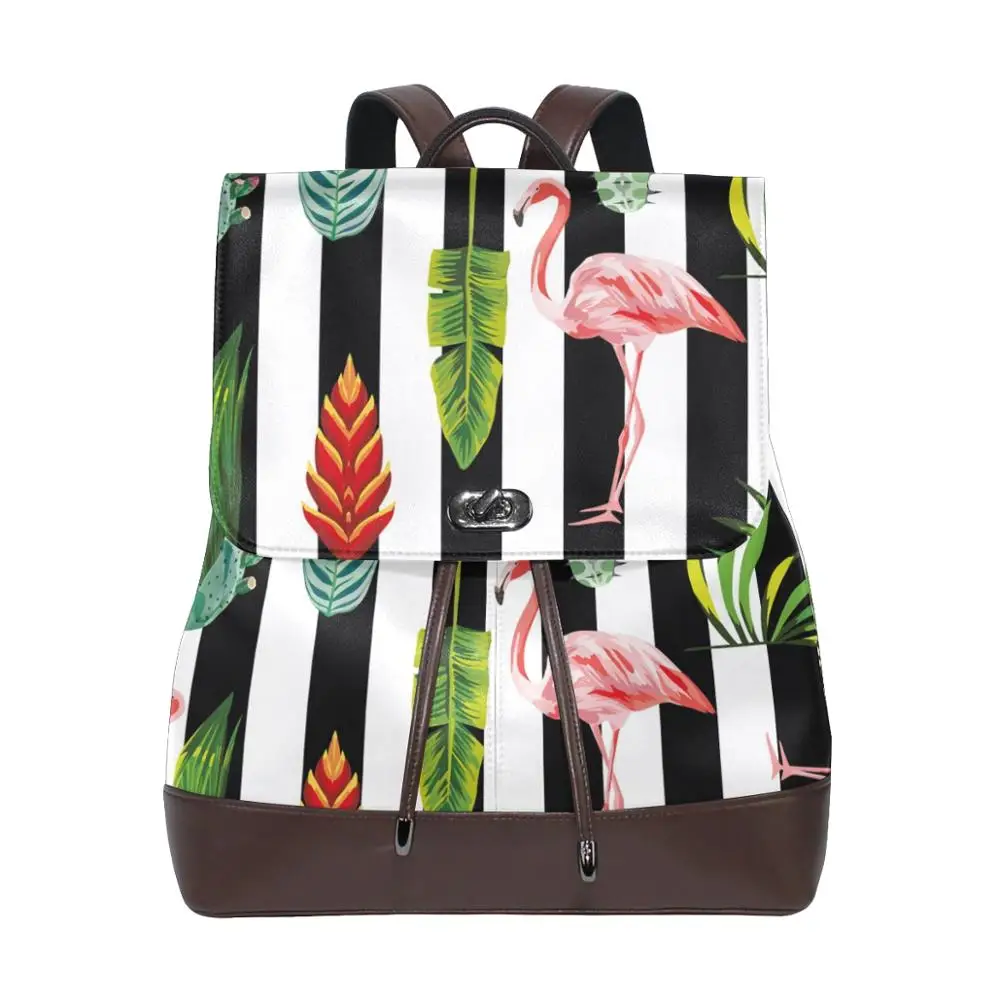 

ALAZA women Teenager Backpacks Flamingo Printing Fashion girl waterproof Backpack Women Soft Leather School Travel Shoulder Bag