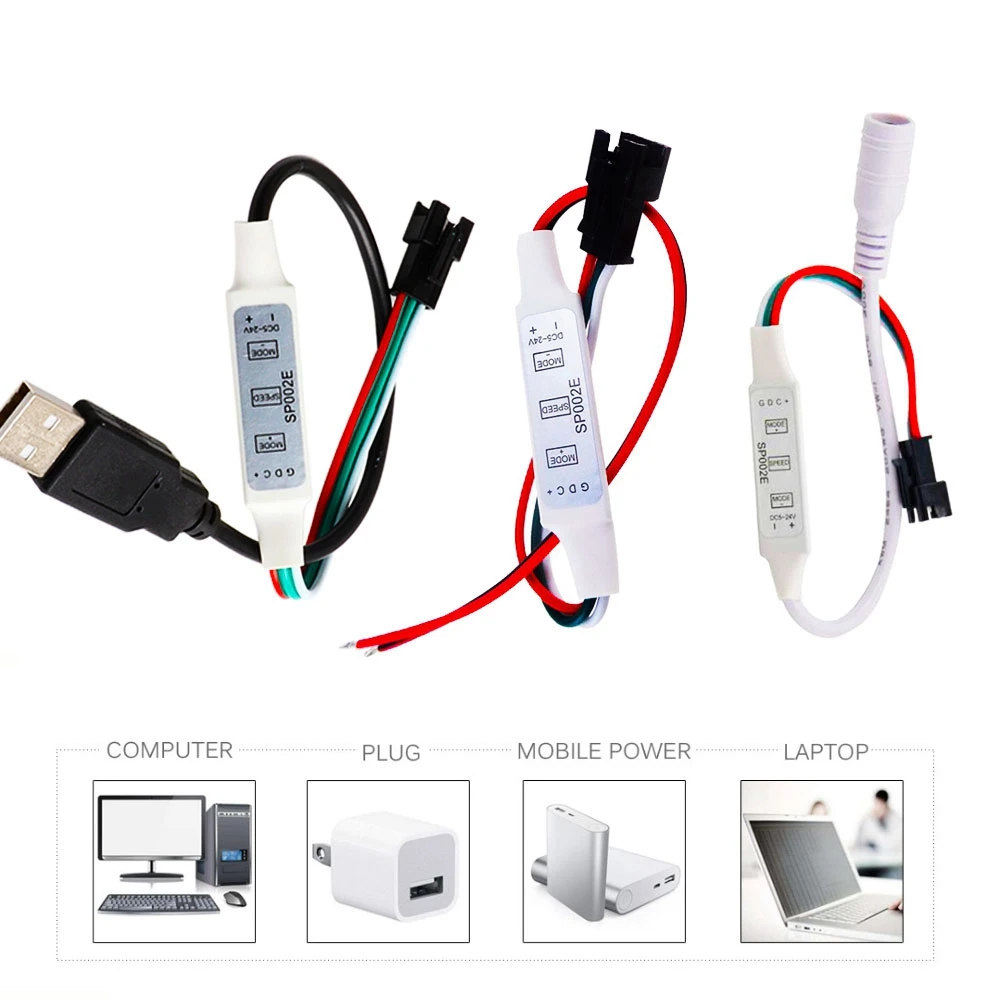 

SP002E 3Keys USB/DC Mini Led Controller Pixel Dimmer For WS2812B WS2811 RGB SK6812 RGBW Led Strip Light DC5-24V