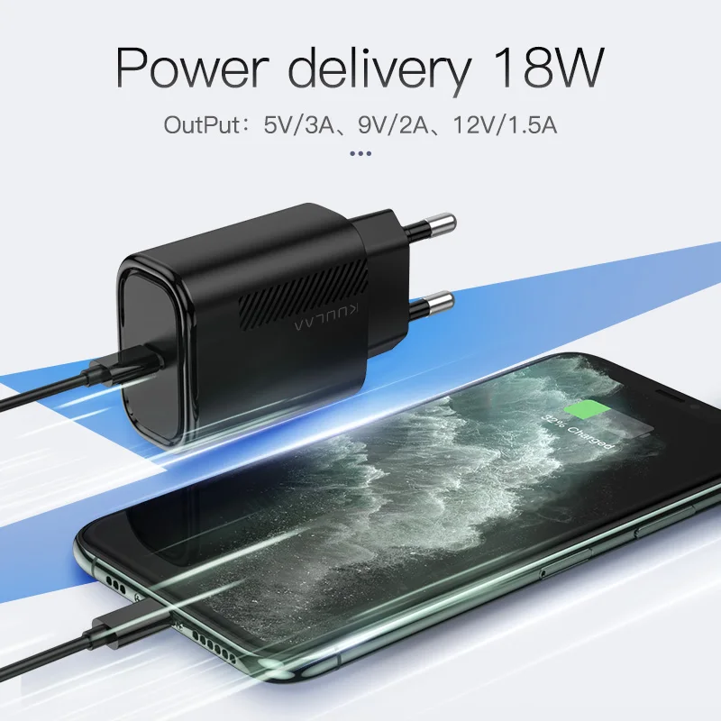 KUULAA USB зарядное устройство 18 Вт PD 3 0 Быстрая зарядка 4 C штекер для мобильного
