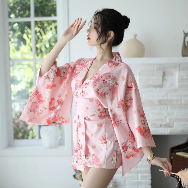Yukata Short Dress Japanese Yukata Kimono Ruffle Gradient Flowers Pattern  Short