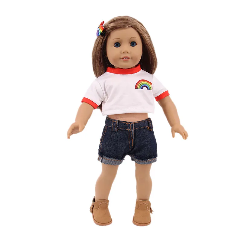 For 18 Inch American Doll Girls & 43 Cm New Born Baby Items,Doll Dress T-shirt + Jeans/Dress,Dolls Accessories For Clothes,Shoes 19
