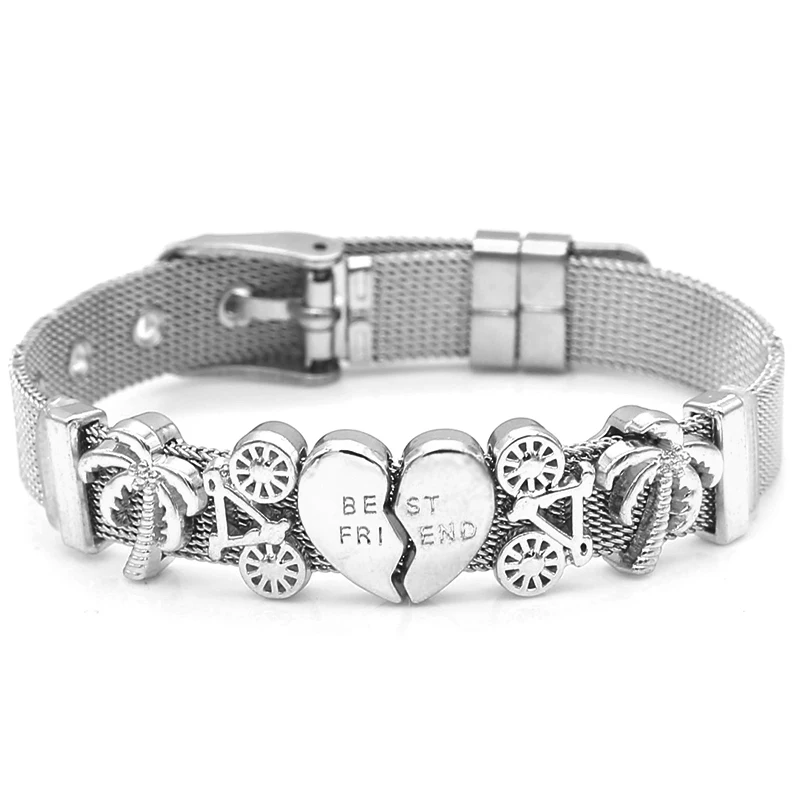 YD024-Silver Тонкий двухцветный браслет из нержавеющей стали с сеткой для часов, браслет на запястье, повседневные браслеты с подвесками для женщин и мужчин, подарок для пар - Окраска металла: YD024-Silver