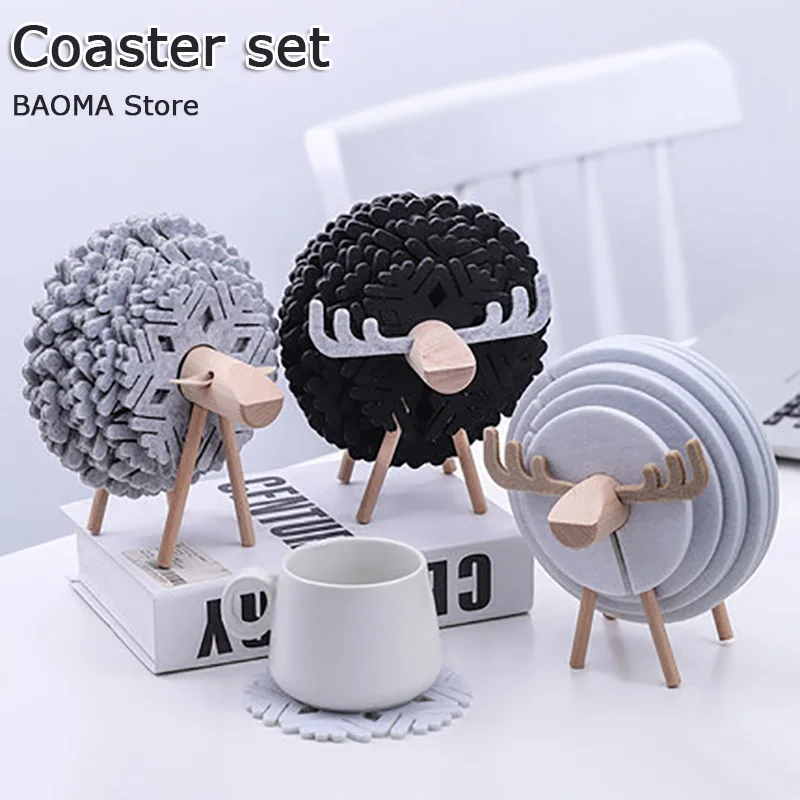 

Felt Anti-scalding Coasters Home Decoration Restaurant Kitchen Cafe Coffee Cup Coasters Set Creative Practical Ornaments