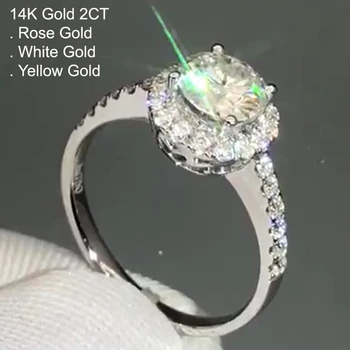 

14K White Gold 2 Carat Moissanite Diamond Ring Women Round CROWN Luxury Wedding Party Engagement Anniversary Ring 2 Ct D Color