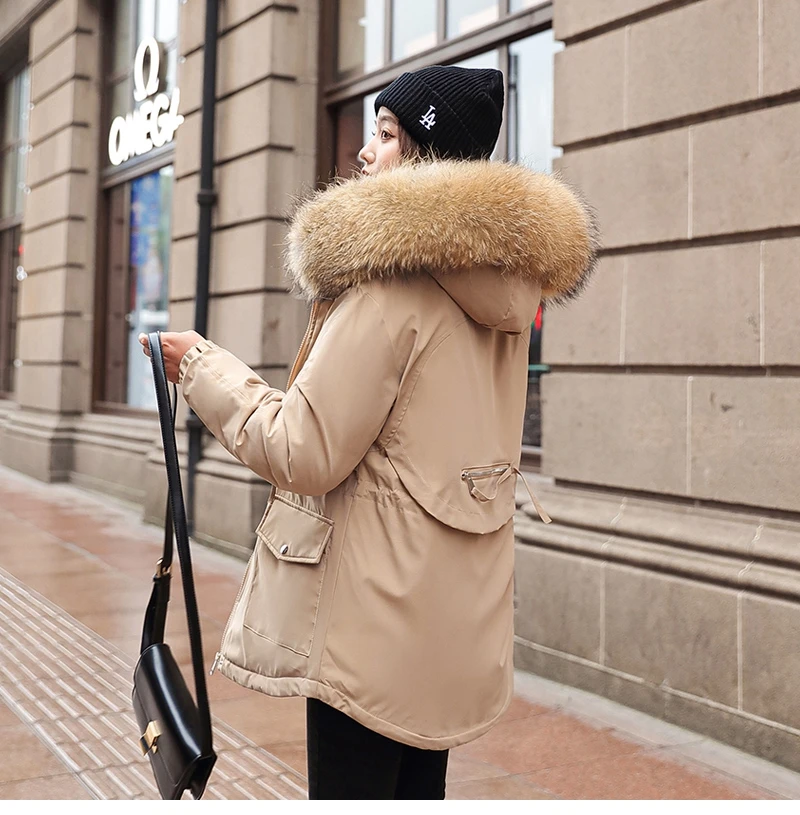 Fashionable Warm Cotton Liner Hooded Down Parkas Coat Winter Jacket Women Adjustable Waist Fur Collar Jacket Parka 2020 New