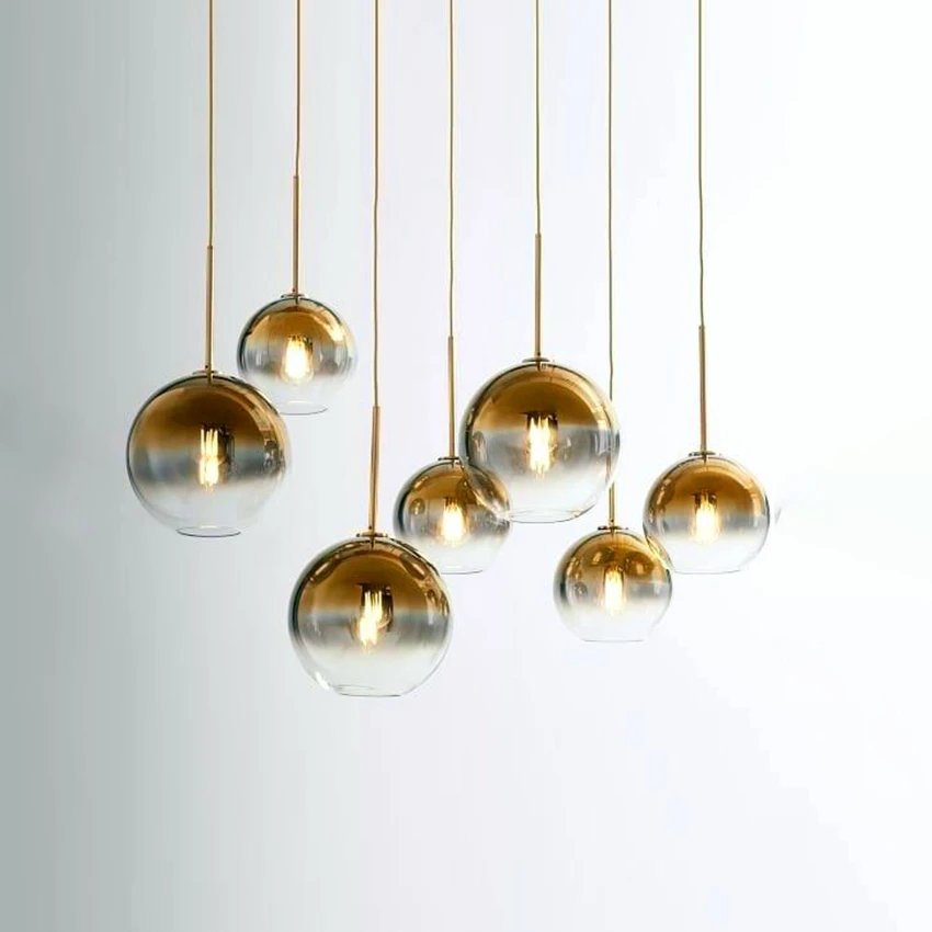 Светодиодный подвесной светильник в скандинавском стиле из прозрачного серебристого и золотого стекла, подвесные лампы для кухни, светильники для столовой, гостиной