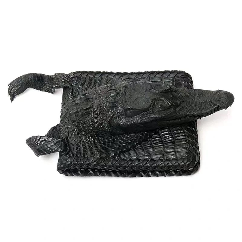 Мужской короткий двойной бумажник из натуральной крокодиловой кожи с отделением для карт, мужской маленький клатч из натуральной кожи аллигатора