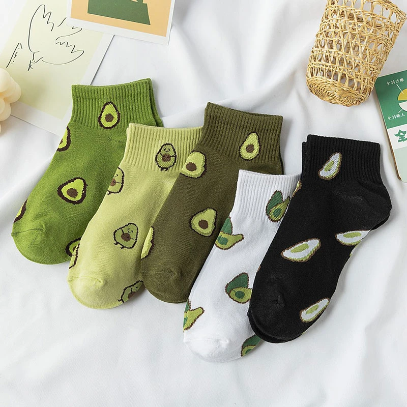 knee high socks for women New Fashion Women Cotton Cartoon Socks Fruit Ankle Socks Summer Japanese Avocado Cute Boat Socks Casual Soft Girls Short Socks black ankle socks