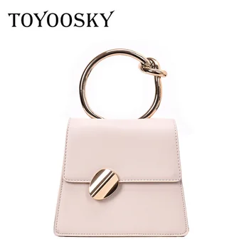 

TOYOOSKY Elegant Female Metal Ring Tote Bag Fashion New Quality Leather Women's Designer Handbag Chain Shoulder Messenger Bag