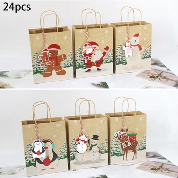 

DIY Paper Bag 24pcs Festivals Christmas Square Bottom Tote Gift Packaging
