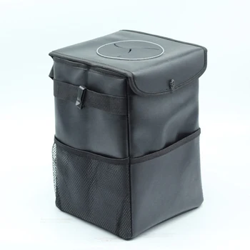 

1pc Oxford Car Garbage Bag Dust Seat Back Storage Rubbish Bin With Lid Side Pockets Leakproof Waterproof Organizer For SUV Truck