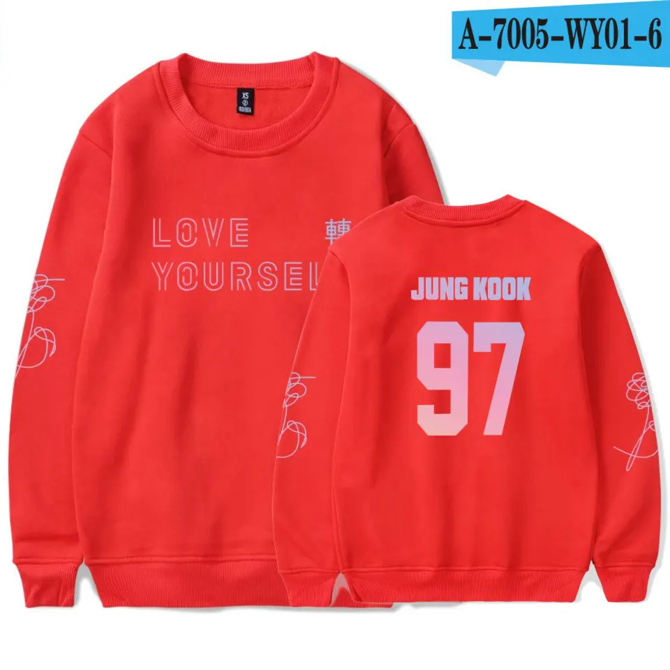 Толстовки с капюшоном Love Yourself Tear модная одежда в стиле хип-хоп Kpop Bangtan толстовка с капюшоном для мальчиков, Новинка - Цвет: Red