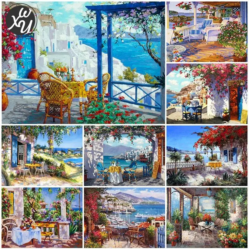 

WEIWEI Seaside Scenery Diamond Mosaic Ancient Greece Full Diamond Embroidery 5D Diamond Painting Cross Stitch Rhinestone Picture