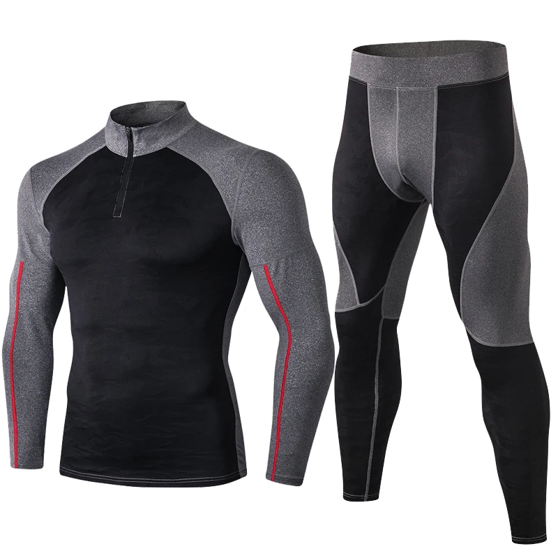 Beste Fanceey Hoge Kraag Winter Sportkleding Man Trainingspak Mannen Bodybuilding Rashgard Kit Mens Sport Suits Fitness Thermisch Ondergoed