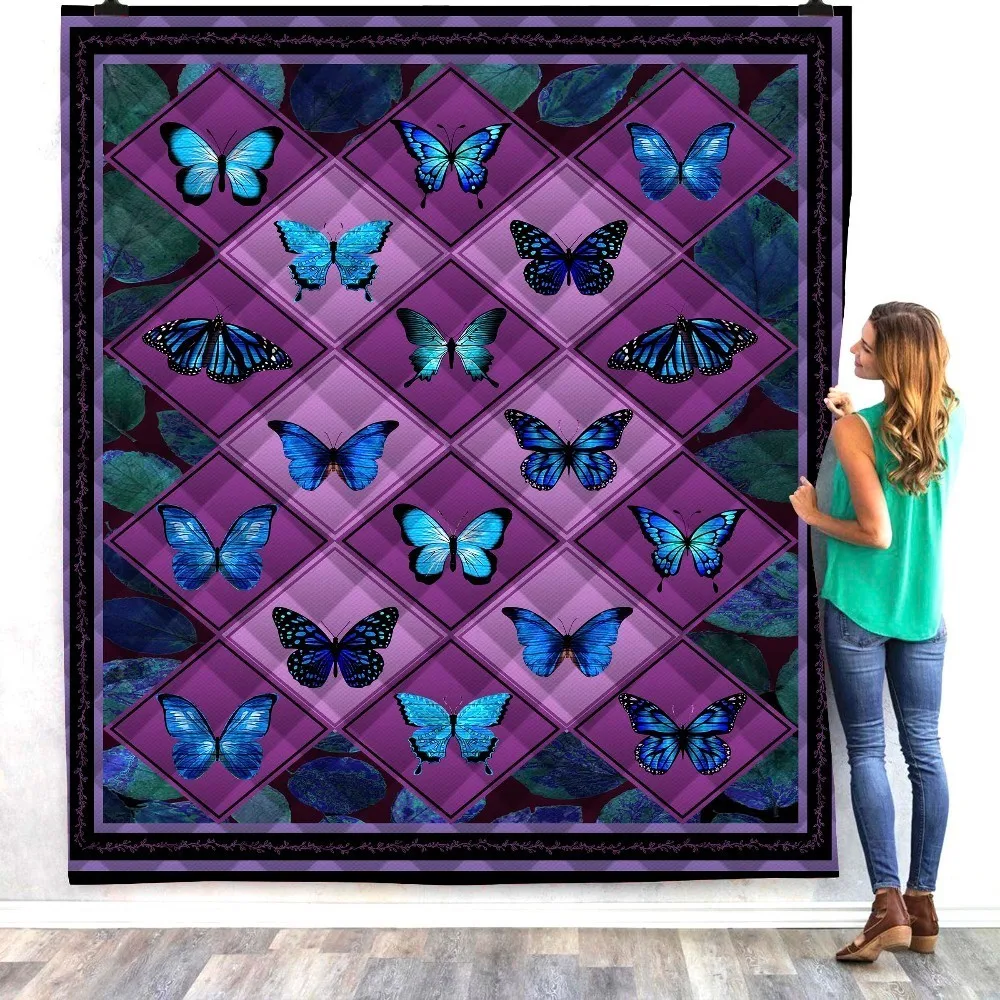 Dropshipping-Butterfly-Bee-Print-Quilt-For-Kids-School-Adults-Bed-Soft-Warm-Thin-Blanket-Cotton-Quilt (4)