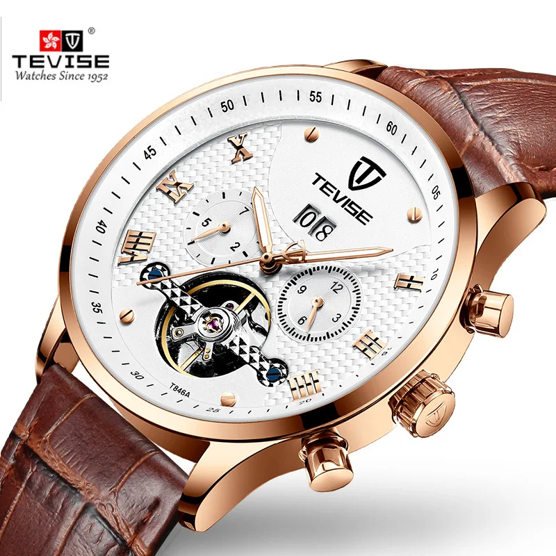 

Top Luxury Brand Fashion Skeleton Watch Mens TEVISE Automatic Watch Multi function Waterproof Mechanical Watches Relojes Hombre