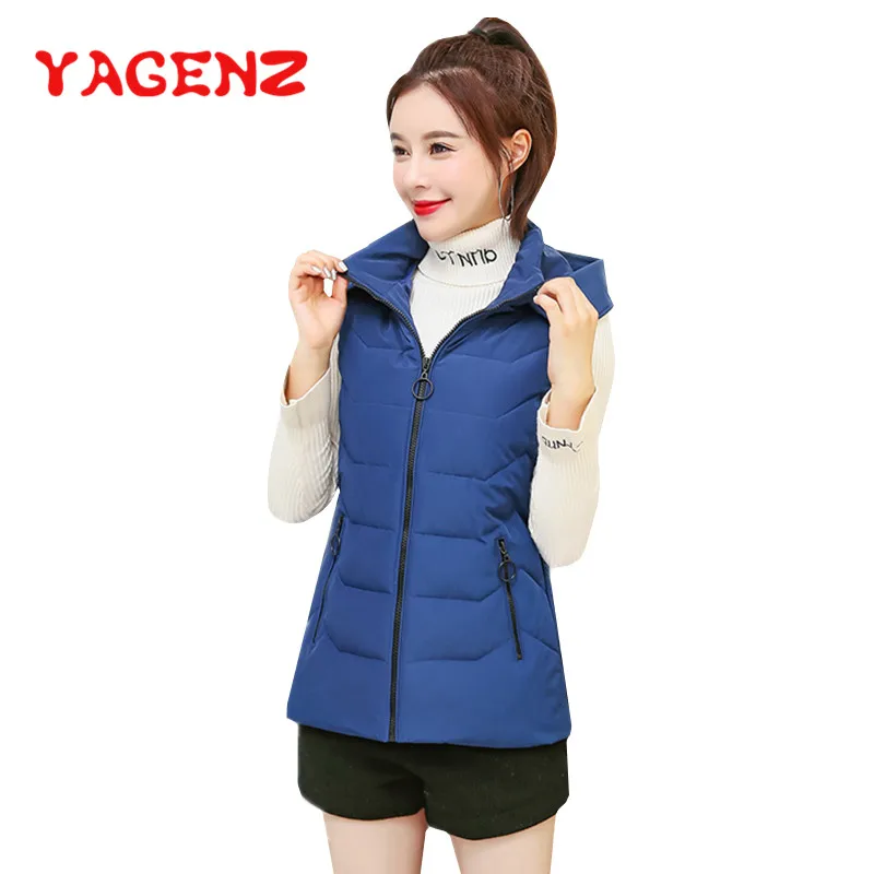 

YAGENZ Plus size Short Vest Waistcoat Down Cotton Vest Women Spring Autumn Sleeveless Hooded Vest Female chaleco punto mujer 873