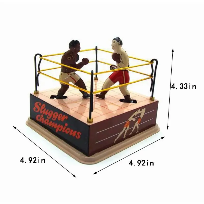 Vintage Style Tin Toy Boxing Ring Wrestling Boxers with Wind-Up Key Retro Gift