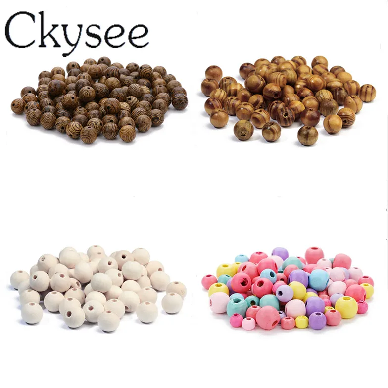 Stripe Beads Jewelry-Accessories Makings DIY Round Natural 100pcs Ckysee Wood for Bracelet