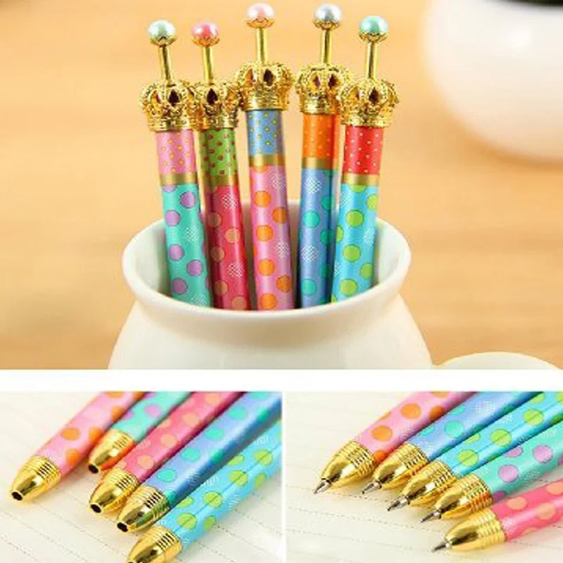 

12 Pack Gel Ink Crown Pens Colorful Polka Dots Rollerball Pen Fine Point Creative Stationery for School Office Family Use,Black
