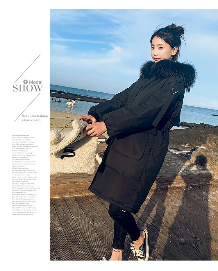 Winter jacket women Korean Version Mid-long Three-dimensional Pocket Large Hair Collar Down Cotton Clothes