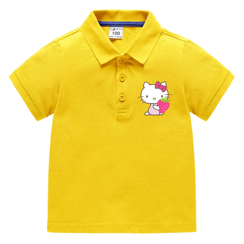 thumbnail image 1 of Camiseta de manga corta de algodón para niños de Hello Kitty, POLO con solapa de temperamento para niña, camisa informal de media manga de verano para niños, 1 of 5