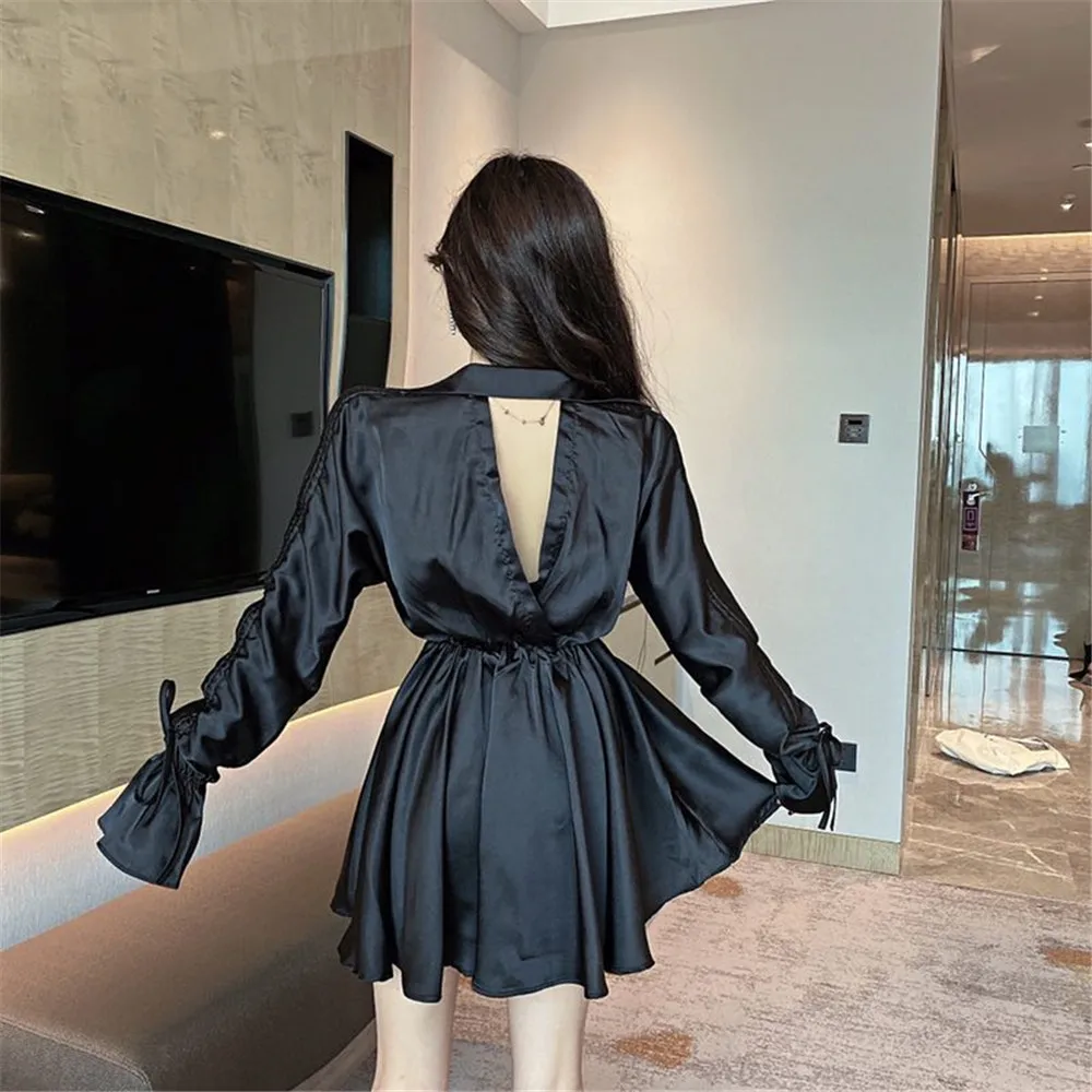 Sexy Lady Goddess Smoothie Blouse High Waist Long Version Flare Sleeve Shirt Women Top Chemise Femme Chemisier Blusa Mujer