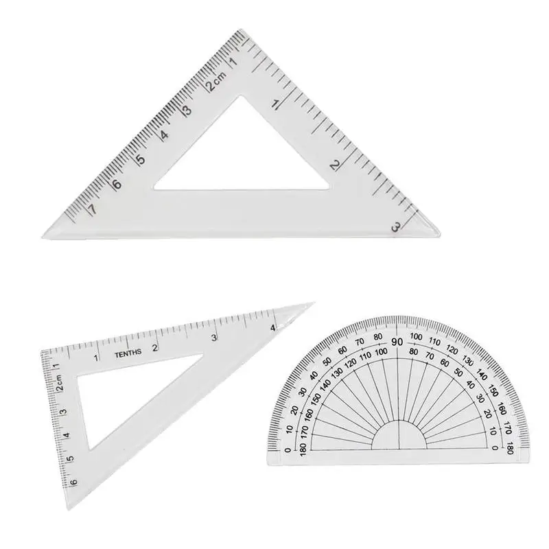4 шт./компл. качество Управление школьников канцелярских принадлежностей Линейка в виде геометрических фигур Математика канцелярские доступная школьный комплект транспортир квадратный S7H8