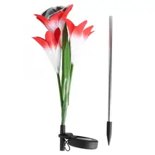 На солнечных батареях красный Лилия стиль управления светом RGB 4LED Газон лампа для наружного сада двора