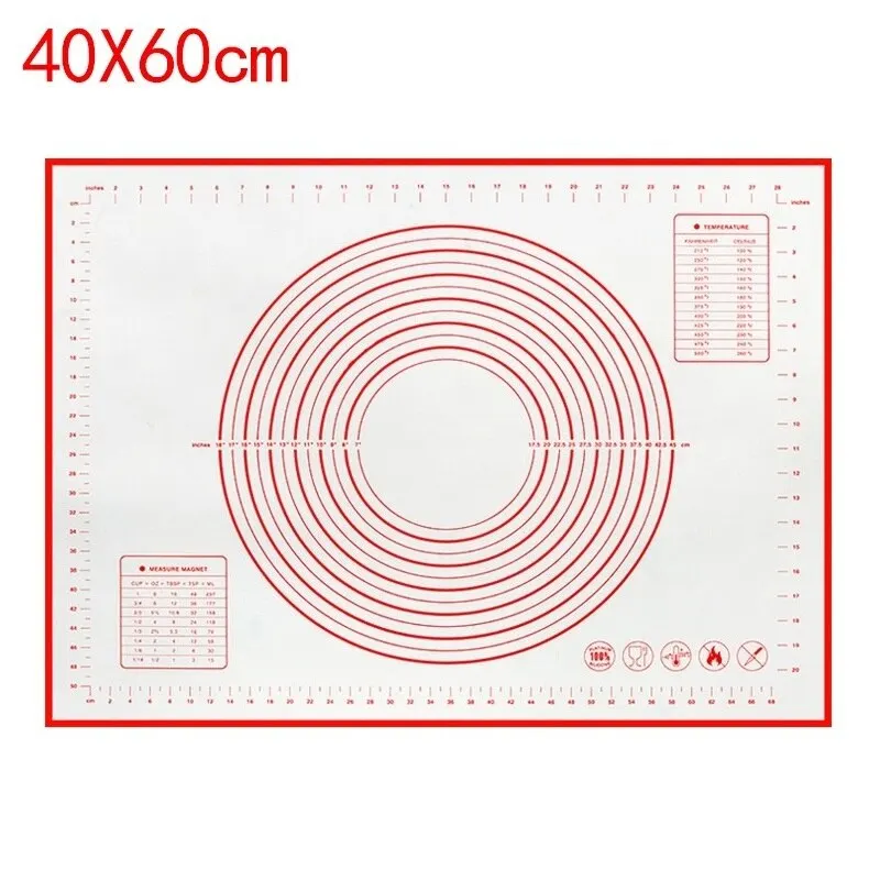 Антипригарный силиконовый коврик для замеса теста, утолщенный коврик для выпечки с накипью, коврик для раскатки теста для кондитерских листов, подкладка для печенья, макарон - Цвет: 40x60cm red