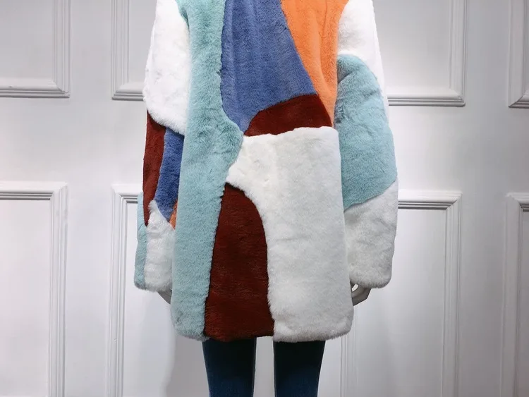 Luxury Large Patchwork Faux Fur Jacket Women Fashion Fake Rabbit Fur Thicking Warm winter coat women Streetwear