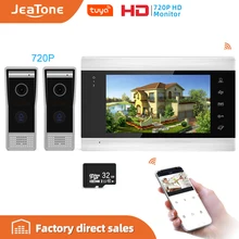 Jeatone 7 "interphone vidéo Tuya pour système de sécurité à la maison 2 sonnette vidéo porte téléphone cam, multilingue, Support télécommande