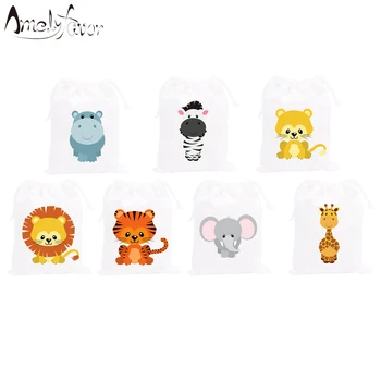 

Safari Animal Theme Party Bag Gift Candy Bags Custom Animals Kids Birthday Party Event Decorations Party Container Supplies 7PCS