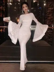 Белые вечерние наряды длинные 2019 кружева рукав-пагода вечернее бальное платье в виде русалки Vestido Longo Festa Vestidos De Fiesta торжественное платье