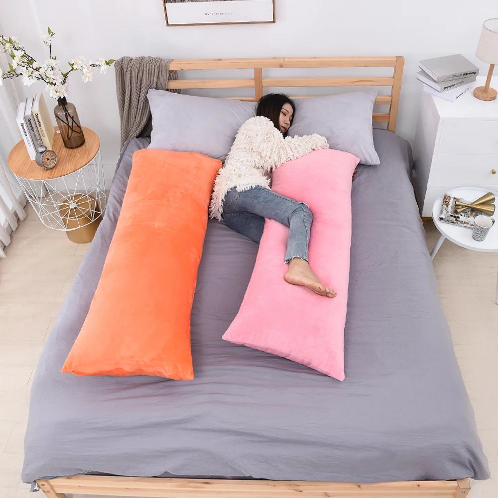 Superfine Plush Body Pillow Case Soft Nordic Plain Long Pillow Cover with Hidden Zipper Multicolor Available