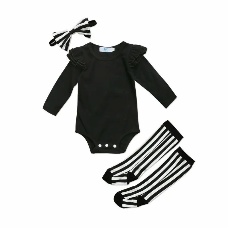 Cute 3Pcs Baby Girl Clothes Set Fall Cotton Newborn Baby Girl Bodysuit+Long Socks+Headband New Bebes Girls Clothing Outfits