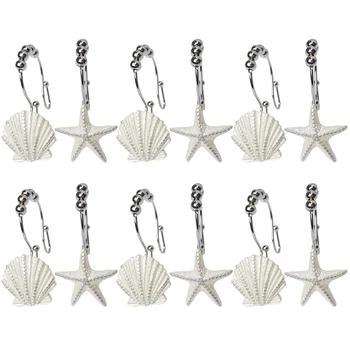 

12PCS/Set Sea Star Shell Shape Bathroom Curtain Rings Shower Curtain Hangers Hooks (Mixed Style)
