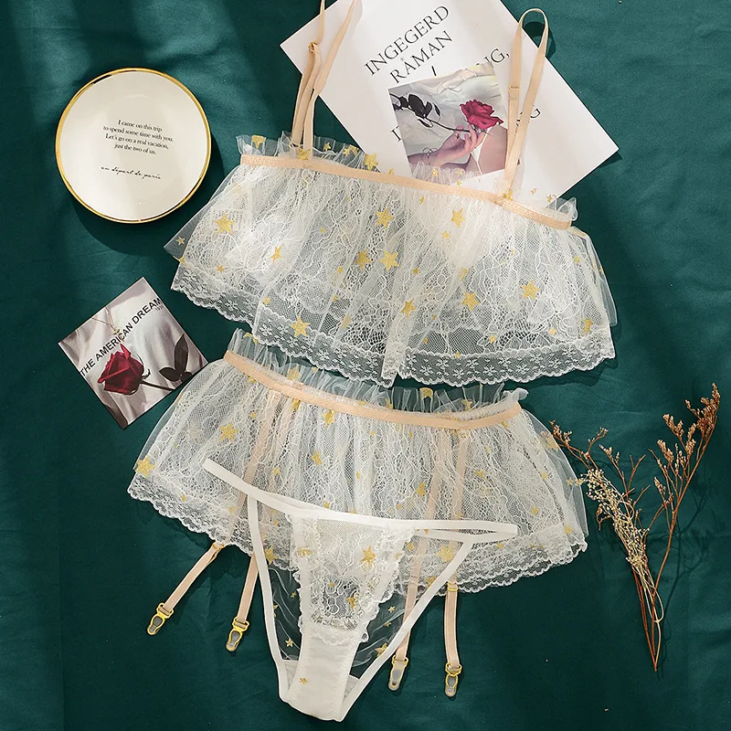 

Super Fairy Sexy Angels Halloween Costumes for Women Ultra-thin Perspective Bra and Panty Garter Set Underwear Kawaii Lingerie
