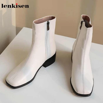 

Lenkisen high quality genuine leather med heels round toe fashion leisure style winter basic women comfortable ankle boots L38