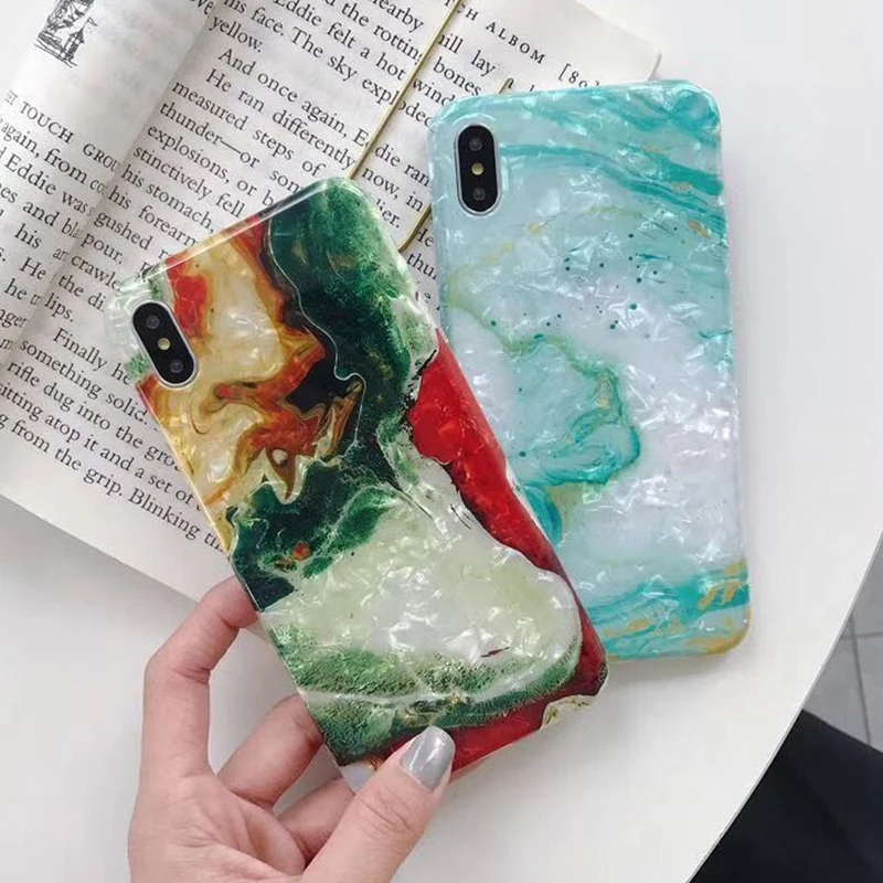 

LOVECOM Gradient Marble Phone Case For iPhone XR XS Max 6 6S 7 8 Plus X Glossy Soft IMD Luxury Dream Shell Phone Back Cover Case